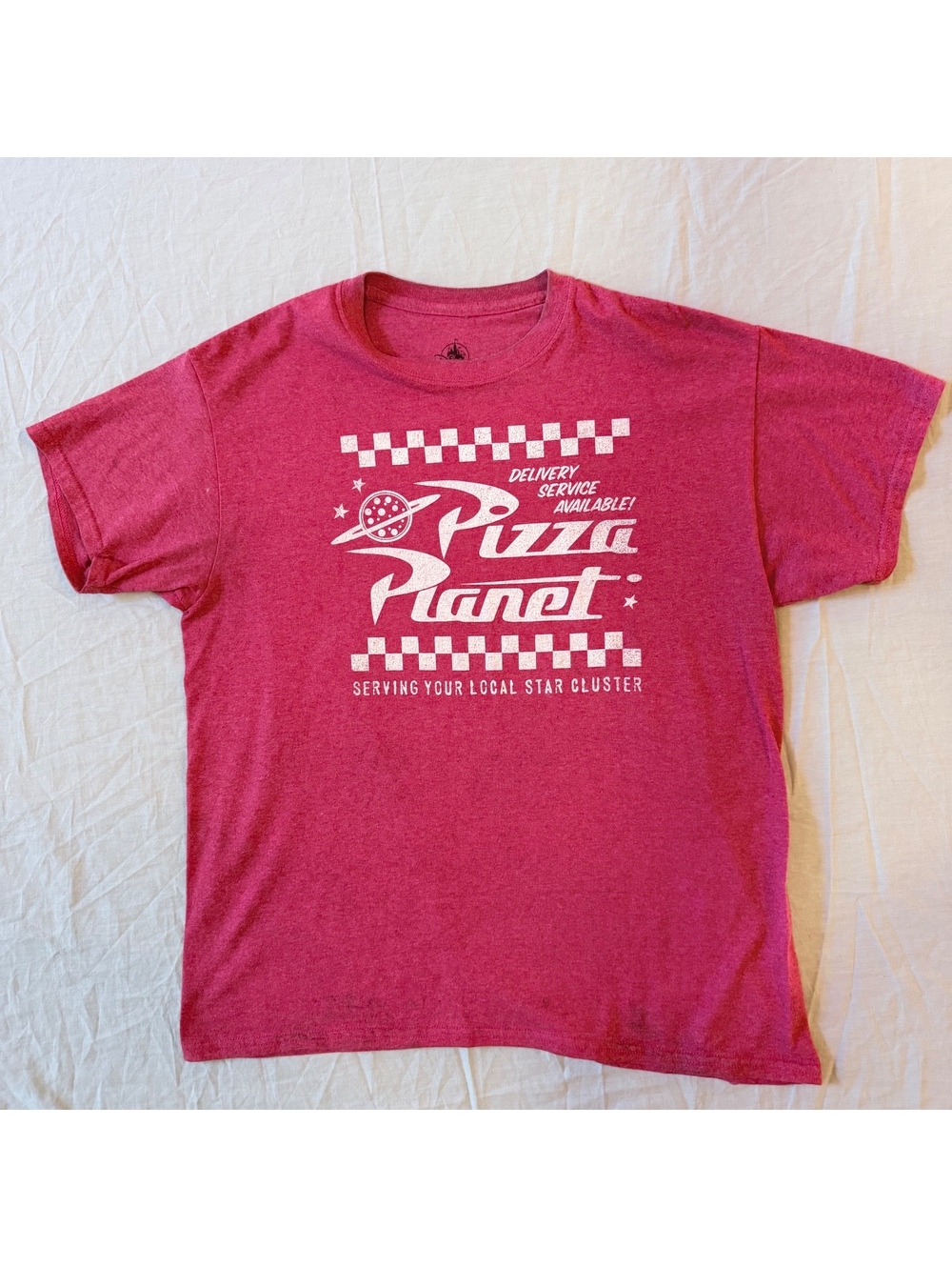 Disney Pixar Pizza Planet Red Short Sleeve T-Shirt, Size Large, Very Good